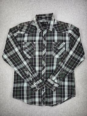 BKE Men's Athletic Fit Plaid Western Snap Shirt Large L Thick Stitch y2k vibes